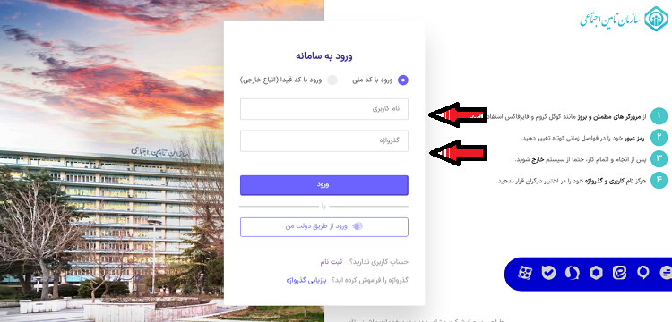 وارد کردن اظلاعات برای ورود به سامانه