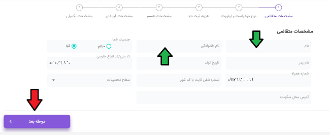 صفحه وارد کردن اطلاعات