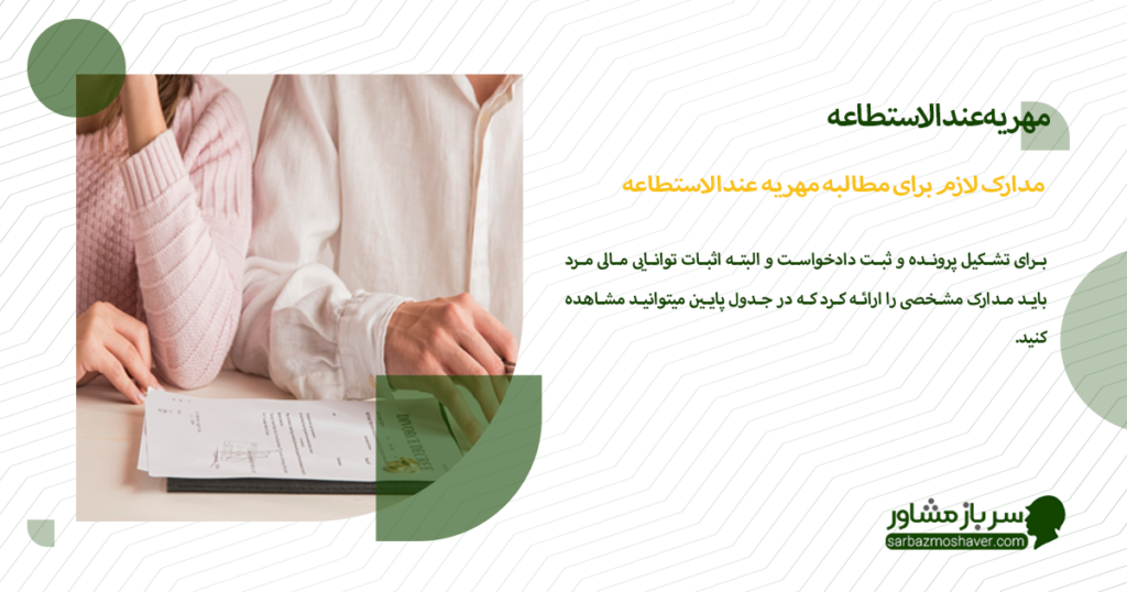 مدارک لازم برای مطالبه مهریه عندالاستطاعه