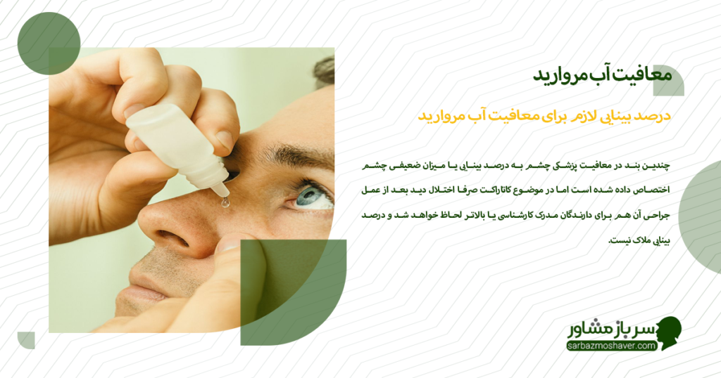 درصد بینایی لازم برای معافیت آب مروارید